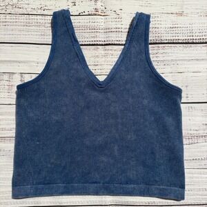 Fabletics Cropped Tank Top Blue Seamless V Neck Women's Size XL